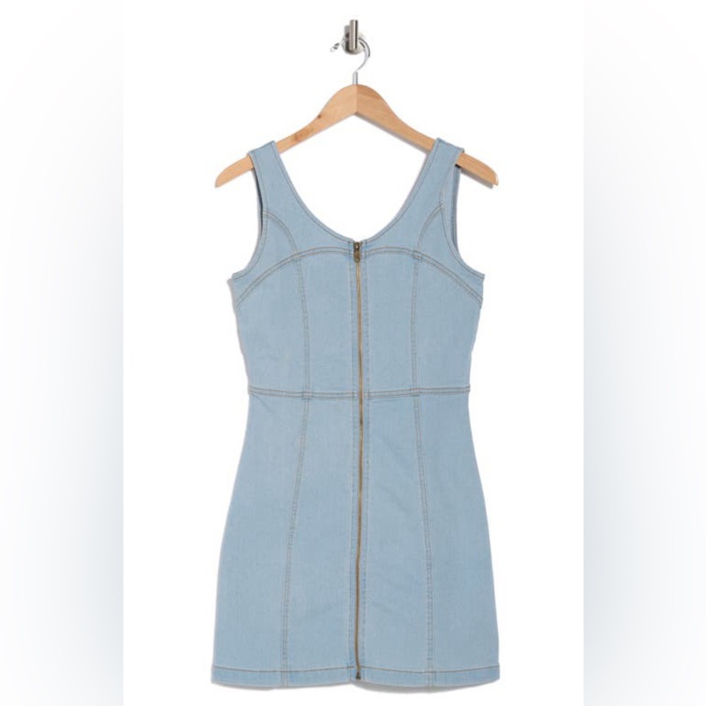 bebe Light Blue Denim Zip-Front Bodycon Dress